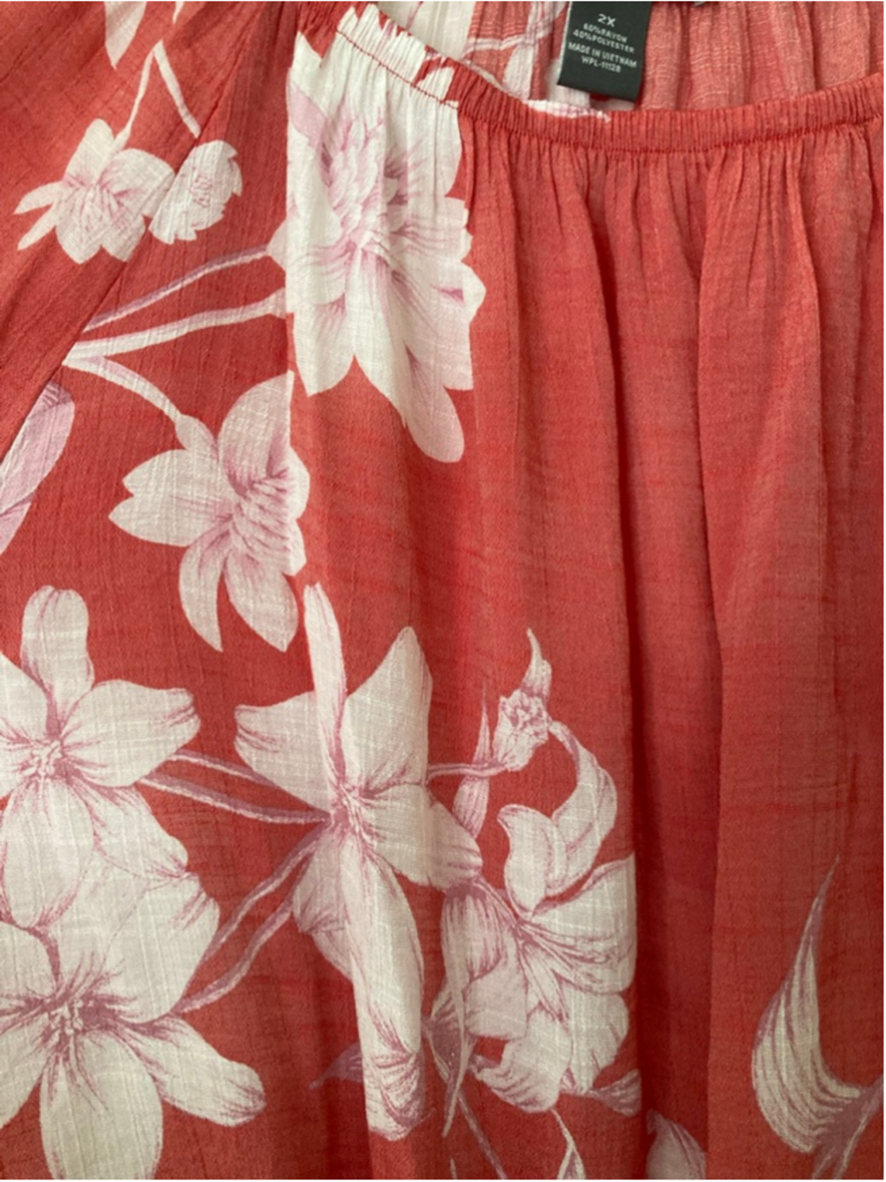 Olivia & Martin Coral White Floral Off-Shoulder Boho Ruffle Blouse Tie-Hem 2X - Picture 5 of 9